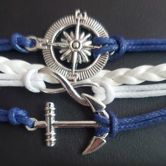 Blue and White Nautical Cord Bracelets with Silver Charms - Picture 8 of 9